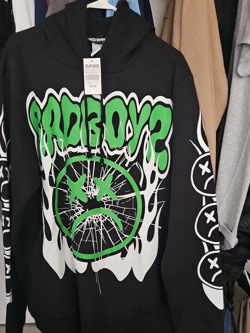 Sad boys Black Hoodie with Bright Green Graphic including pants
